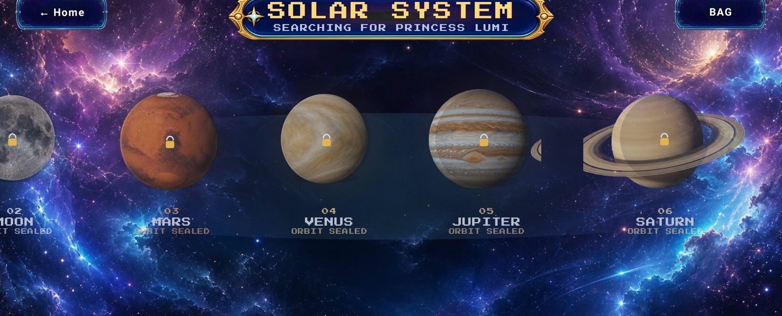 Star Saviors — the solar system map with six playable worlds